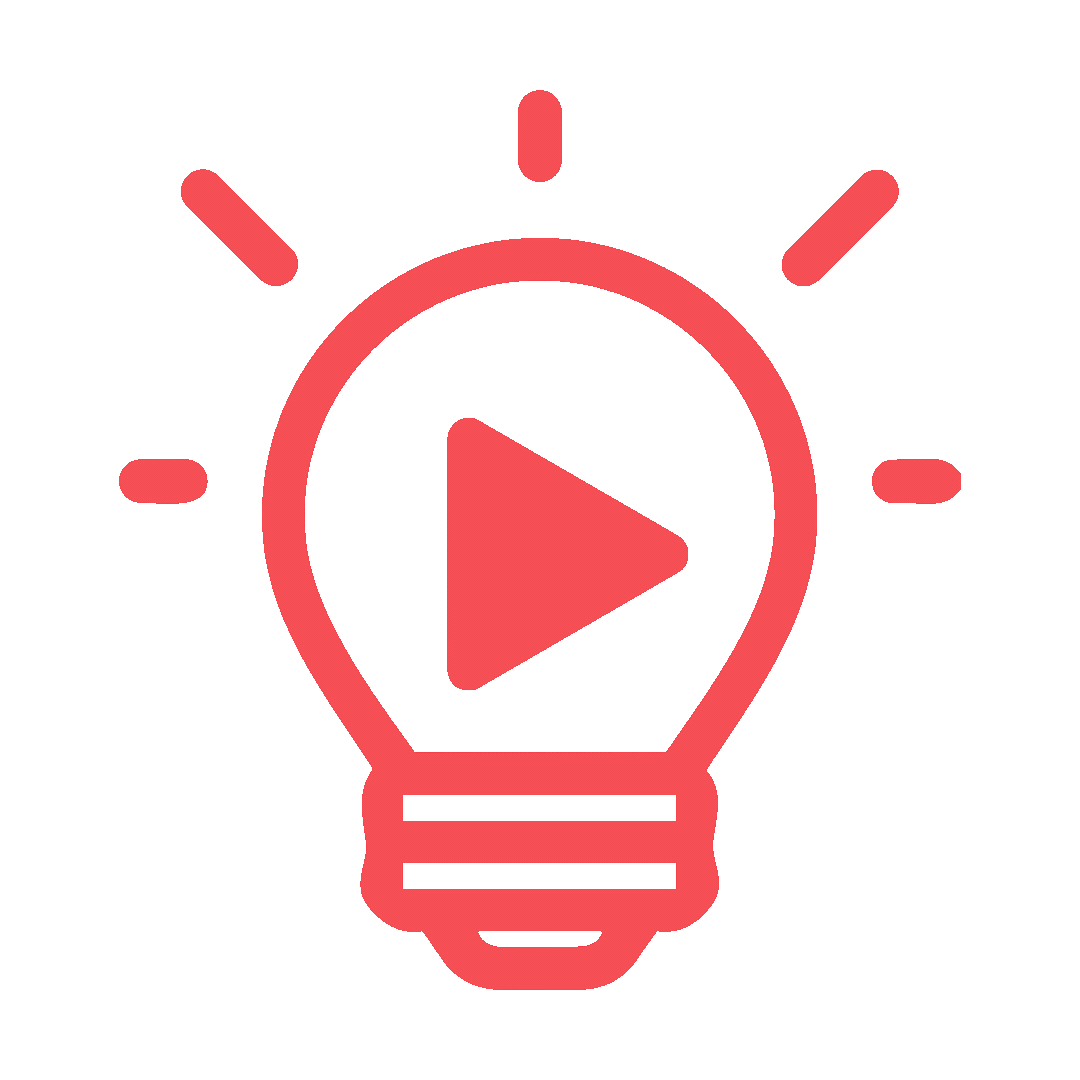 Play video button represented by a light bulb icon with a triangle inside on a bright green background